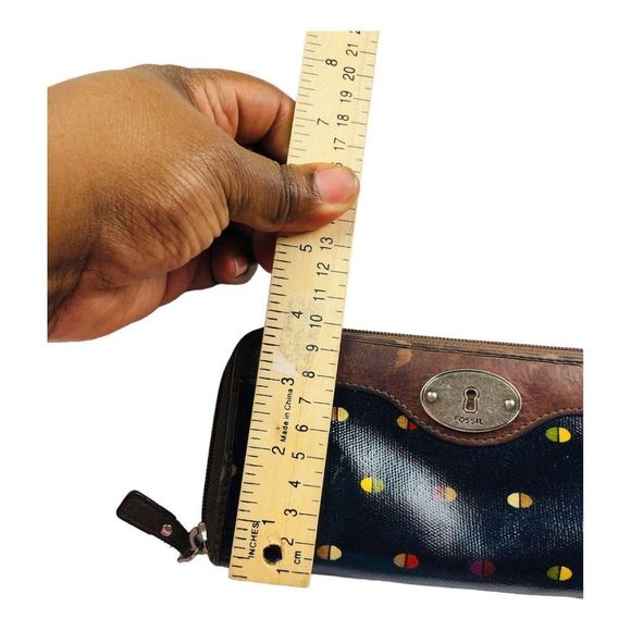 Fossil Key Per Coated Canvas Wallet Multi Credit Card Slots Zipper Leather Trim - Picture 6 of 8